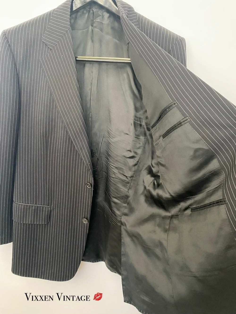 VINTAGE GUCCI ‘PINSTRIPE WOOL MOHAIR SUIT’ IN BLACK